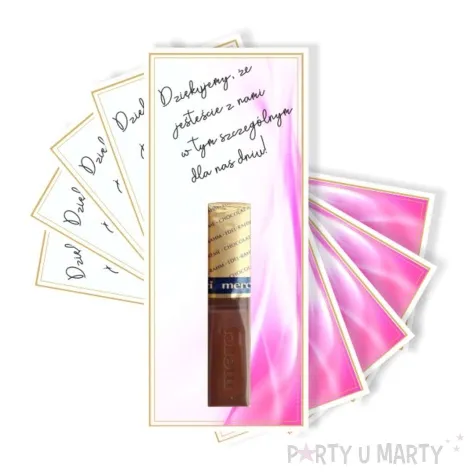 bileciki podziekowania merci ze jestescie z nami rozowe 6x14 cm 5 szt