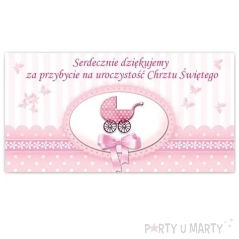 bileciki podziekowanie chrzest sw wozek rozowy 20 szt