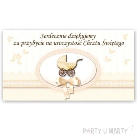 bileciki podziekowanie chrzest sw wozek zloty 20 szt
