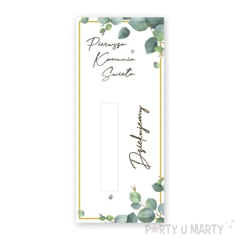 bileciki podziekowanie merci ihs komunia eukaliptus gold 6x14 cm 5 szt