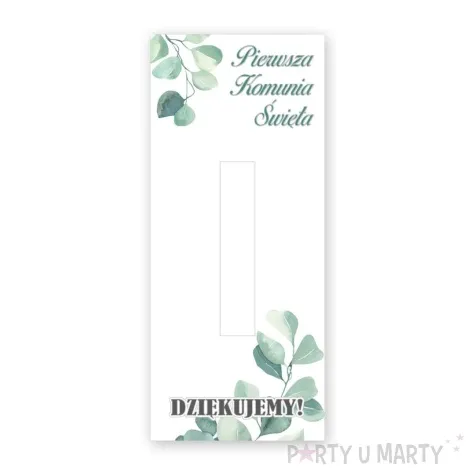 bileciki podziekowanie merci ihs komunia eukaliptus green ze wstazka 6x14 cm 5 szt