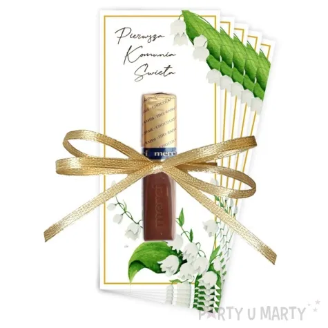 bileciki podziekowanie merci ihs komunia konwalia gold ze wstazka 6x14 cm 5 szt