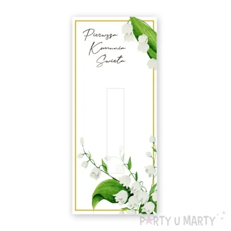 bileciki podziekowanie merci ihs komunia konwalia gold ze wstazka 6x14 cm 5 szt
