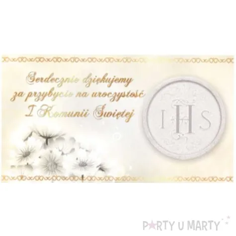 bileciki podziekowanie winietka ihs pierwsza komunia sw kremowe 10 szt
