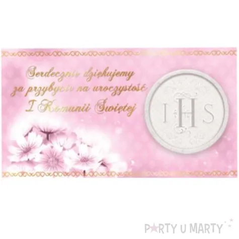 bileciki podziekowanie winietka ihs pierwsza komunia sw rozowe 10 szt