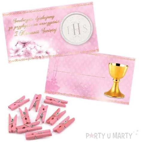 bileciki podziekowanie winietka ihs pierwsza komunia sw rozowe 10 szt
