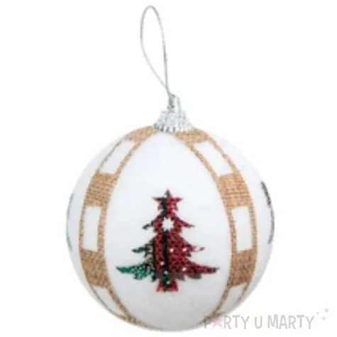 bombka kolorowe choinki i kokardki biala partypal 7 cm