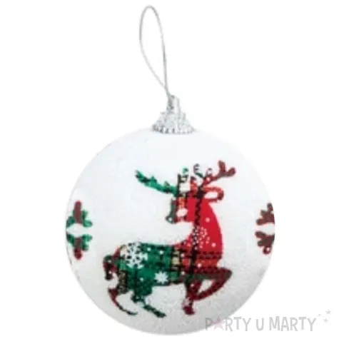 bombka kolorowe reniferki biala partypal 7 cm