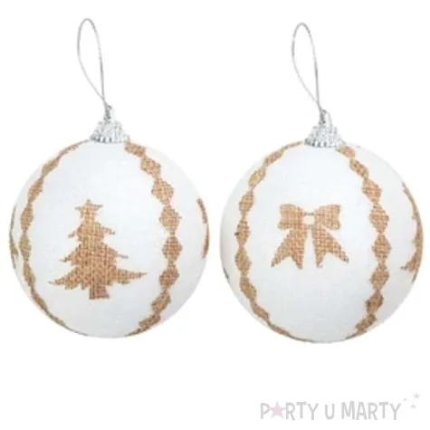 bombka zlote choinki i kokardki biala partypal 7 cm