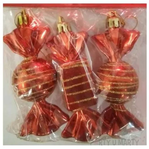 bombki cukierki z brokatem czerwono zlote arpex 9 cm 3 szt