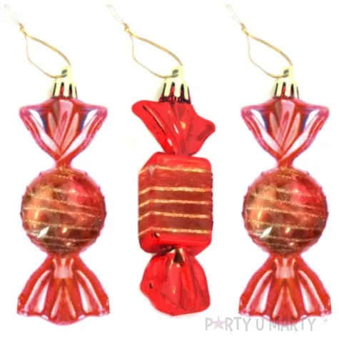 bombki cukierki z brokatem czerwono zlote arpex 9 cm 3 szt