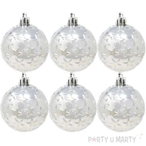 bombki gwiazdki plastikowe srebrne guirca 6 cm 6 szt