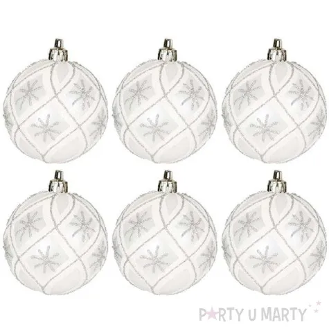 bombki swiateczne gwiazdki plastikowe srebrno biale guirca 6 cm 6 szt