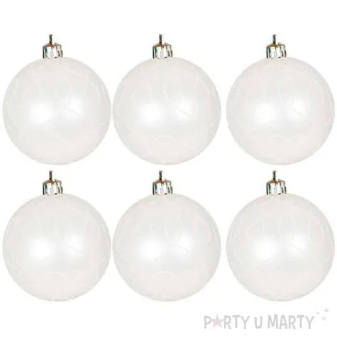 bombki swiateczne szlaczki plastikowe biale guirca 6 cm 6 szt