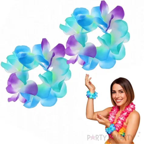 bransoletka hawajskie kwiaty niebiesko fioletowe godan 2 szt