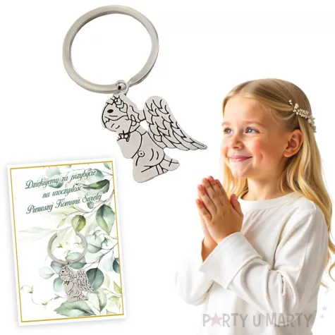 brelok do kluczy aniolek eukaliptus w ramce upominek podziekowanie dla gosci na komunie swieta