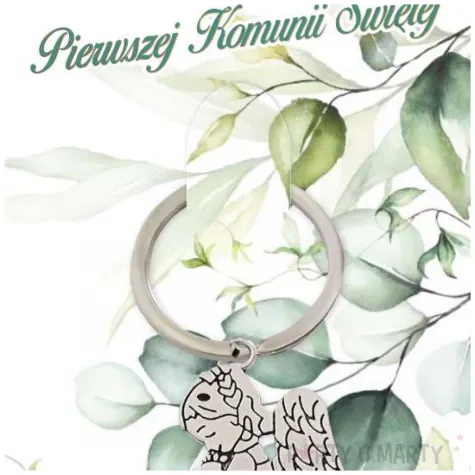 brelok do kluczy aniolek eukaliptus w ramce upominek podziekowanie dla gosci na komunie swieta