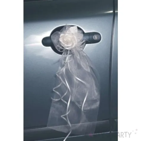 bukieciki z organzy z satynowymi rozami 2szt bialy