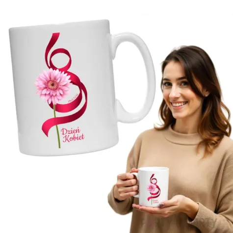 ceramiczny kubek prezent na dzien kobiet gerbery 330 ml upominek na 8 marca