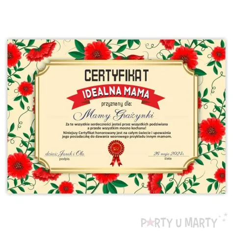certyfikat foto idealna mama a4