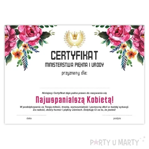 certyfikat foto najwspanialsza kobieta a4