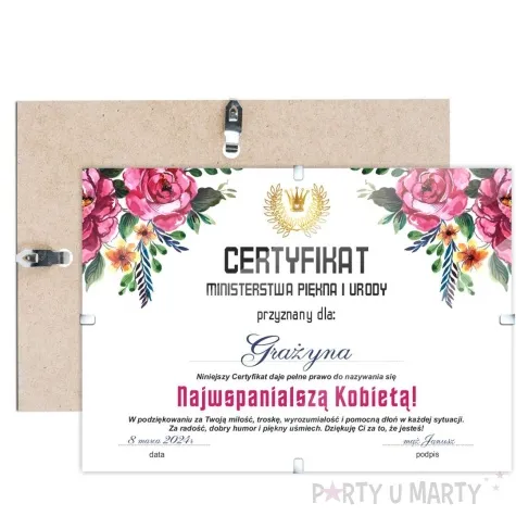 certyfikat foto najwspanialsza kobieta antyrama a4