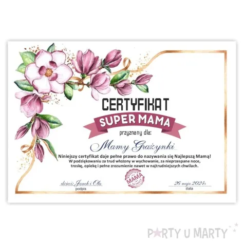 certyfikat foto super mama a4