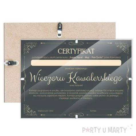certyfikat foto wieczor kawalerski retro antyrama a4