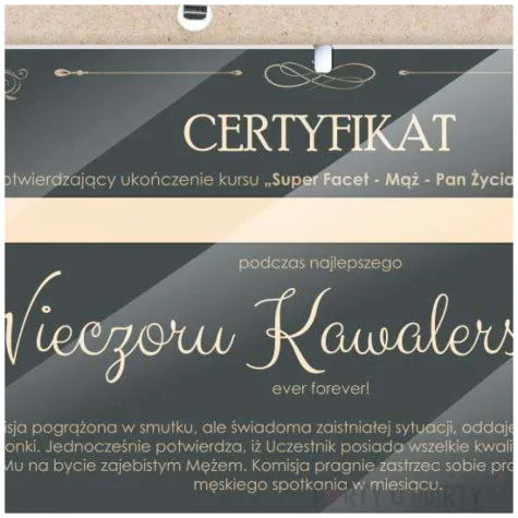 certyfikat foto wieczor kawalerski retro antyrama a4