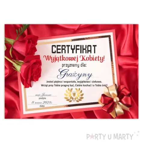 certyfikat foto wyjatkowa kobieta a4