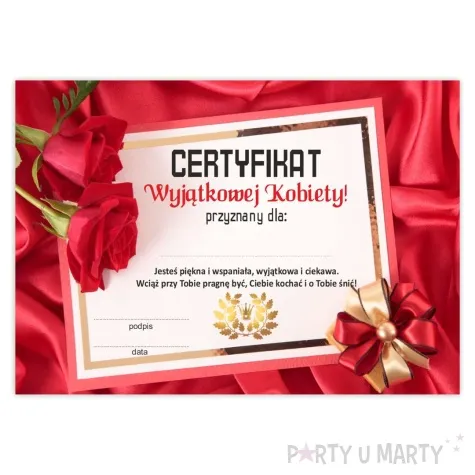 certyfikat foto wyjatkowa kobieta a4