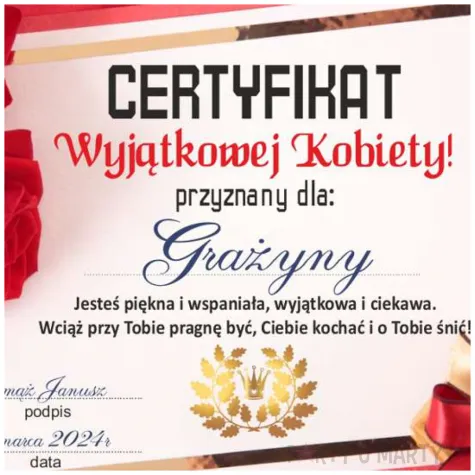certyfikat foto wyjatkowa kobieta a4
