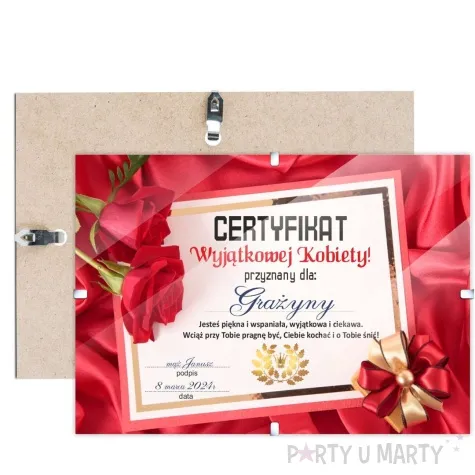 certyfikat foto wyjatkowa kobieta antyrama a4