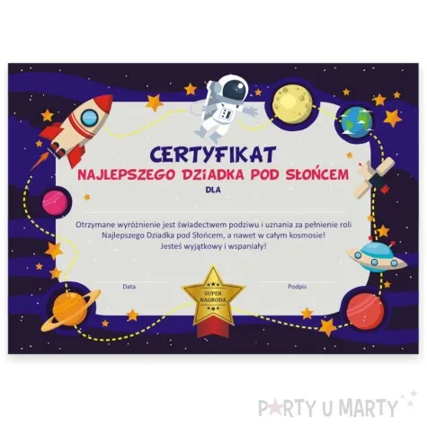 certyfikat najlepszy dziadek pod sloncem antyrama a4