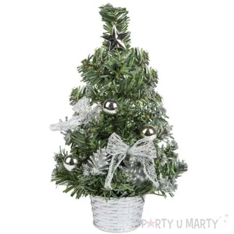 choinka classic mini ozdobiona srebrna akces 20 cm