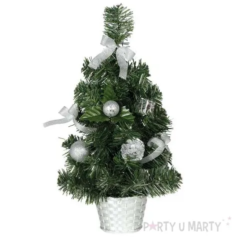 choinka classic mini ozdobiona srebrna guirca 30 cm