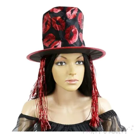 cylinder calusny czarny z czerwonymi ustami