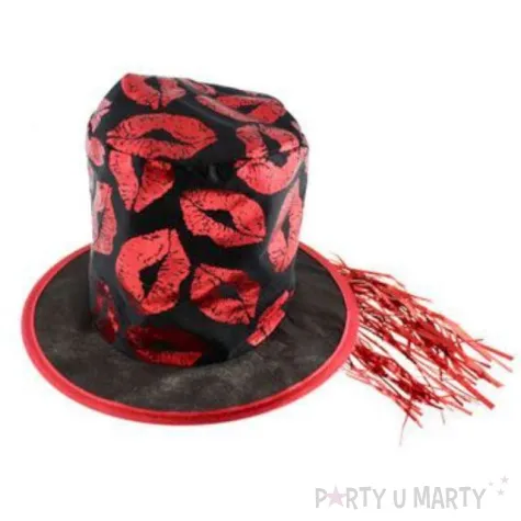 cylinder calusny czarny z czerwonymi ustami