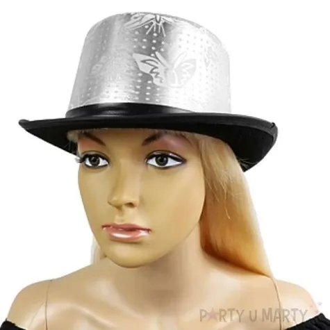 cylinder srebrny z czarnym rondem