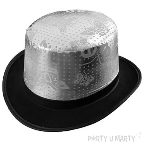 cylinder srebrny z czarnym rondem