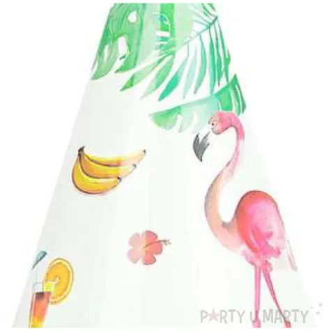 czapeczki flamingi z kwiatami bialy partypal 6 szt