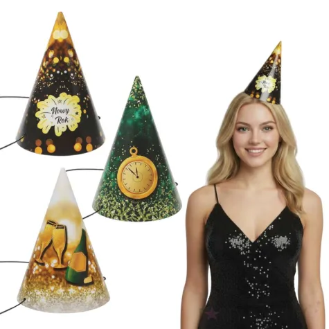czapeczki imprezowe na sylwester nowy rok szampanski nowy rok 3 szt