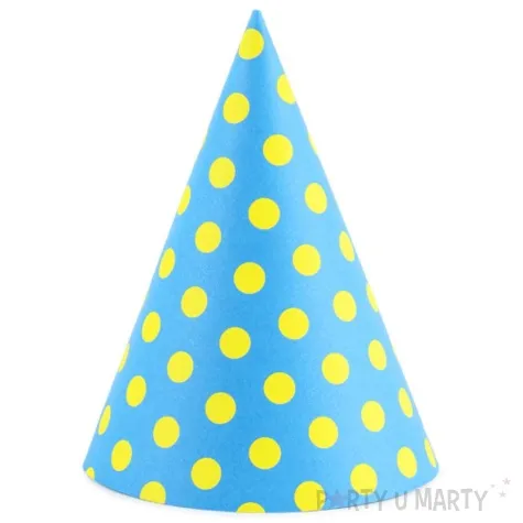 czapeczki kropeczki zolte niebieskie partydeco 16 cm 6 szt