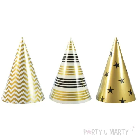 czapeczki papierowe celebrate czarno zloto bialy arpex 6 szt
