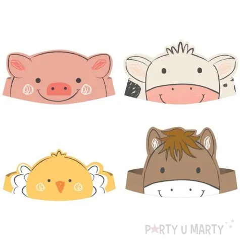 czapeczki papierowe farma zwierzeta amscan 8 szt