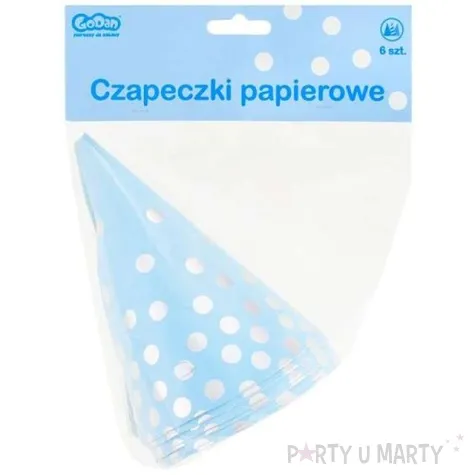 czapeczki papierowe groszki blekitne 6 szt