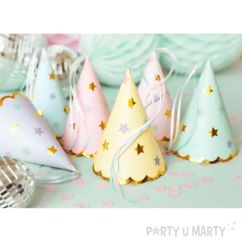 czapeczki papierowe gwiazdki partydeco 14 5cm 6 szt