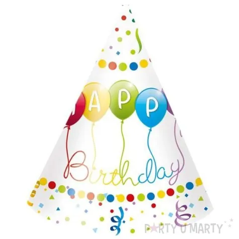 czapeczki papierowe happy birthday baloniki procos 6 szt