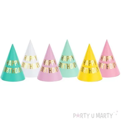 czapeczki papierowe happy birthday mix partydeco 6 szt