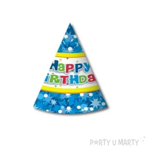 czapeczki papierowe happy birthday niebieskie 6 szt